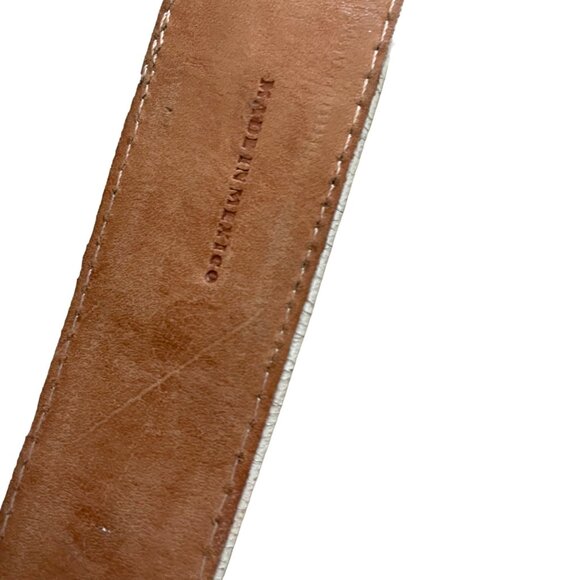 White Crocodile Embossed Leather Belt With Rhinestone Buckle & Tip By Los Altos - Picture 12 of 15